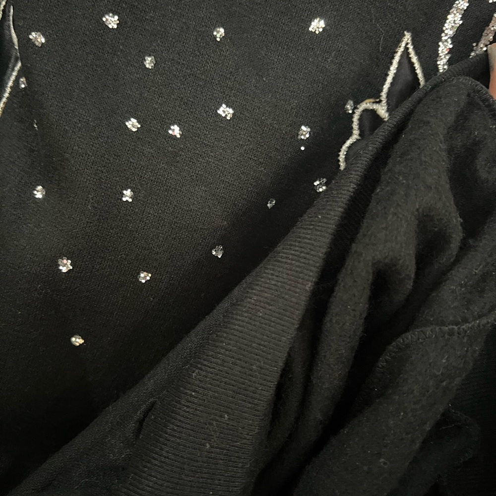 Vintage Black Rhinestone Floral Mock Neck Sweatshirt 80s 90s Coquette L - Picture 10 of 10